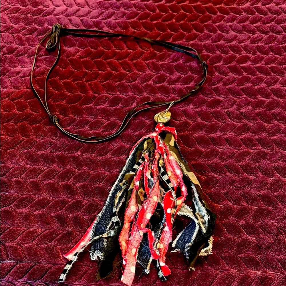 Bohemian Tassel Necklace with Multicolor Fabric Strands
